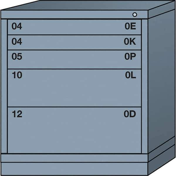 Lyon - 5 Drawer, Standard Bench Height - Single Drawer Access Cabinet - Steel, 30" Wide x 28-1/4" Deep x 33-1/4" High, Dove Gray - USA Tool & Supply
