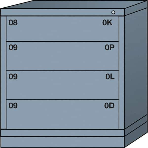 Lyon - 4 Drawer, Standard Bench Height - Single Drawer Access Cabinet - Steel, 30" Wide x 28-1/4" Deep x 33-1/4" High, Dove Gray - USA Tool & Supply