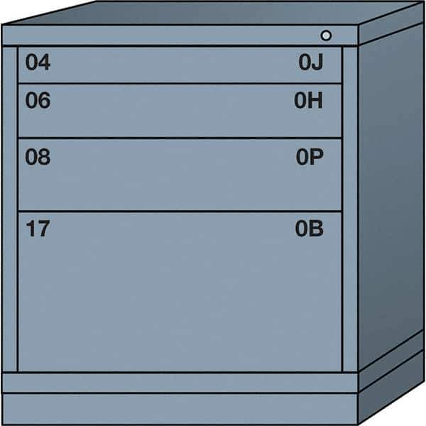 Lyon - 4 Drawer, Standard Bench Height - Multiple Drawer Access Cabinet - Steel, 30" Wide x 28-1/4" Deep x 33-1/4" High, Dove Gray - USA Tool & Supply