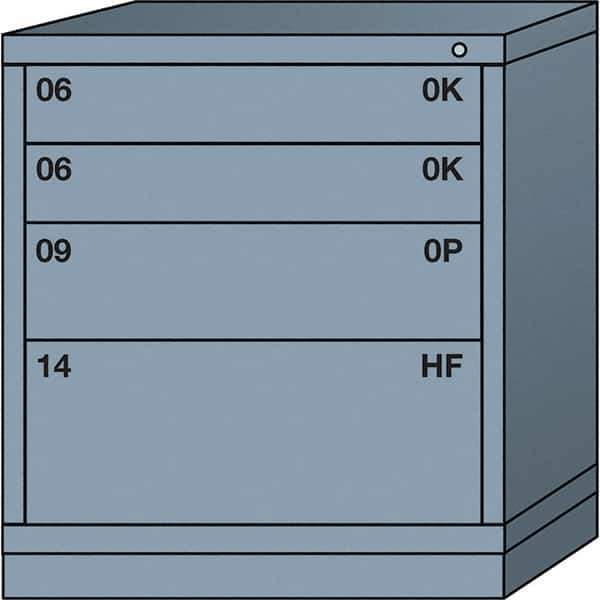 Lyon - 4 Drawer, Standard Bench Height - Single Drawer Access Cabinet - Steel, 30" Wide x 28-1/4" Deep x 33-1/4" High, Dove Gray - USA Tool & Supply