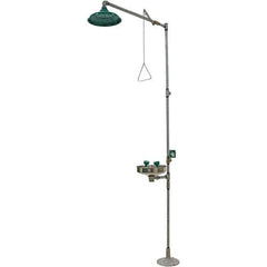 Haws - 25 GPM shower Flow, Drench shower & Eyewash Station - Bowl, Push Flag Activated, Galvanized Steel Pipe, Plastic Shower Head, Corrosion Resistant - USA Tool & Supply