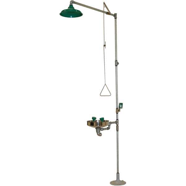 Haws - 25 GPM shower Flow, Drench shower, Eye & Face Wash Station - Bowl, Push Flag Activated, Galvanized Steel Pipe, Plastic Shower Head, Wheelchair Accessible - USA Tool & Supply