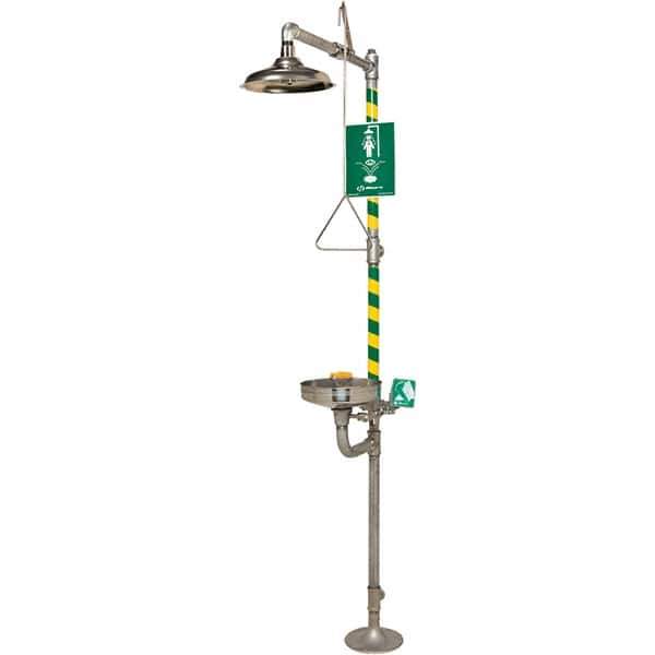 Haws - 23.7 GPM shower Flow, Drench shower, Eye & Face Wash Station - Bowl, Triangular Pull Rod, Push Handle & Foot Pedal Activated, Stainless Steel Pipe, Stainless Steel Shower Head, Corrosion Resistant - USA Tool & Supply