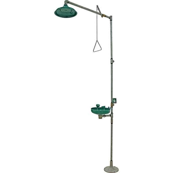 Haws - 25 GPM shower Flow, Drench shower & Eyewash Station - Bowl, Push Flag Activated, Galvanized Steel Pipe, Plastic Shower Head - USA Tool & Supply