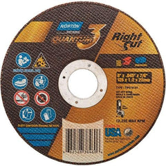 Norton - 5" 46 Grit Ceramic Alumina Cutoff Wheel - 0.045" Thick, 7/8" Arbor, 12,225 Max RPM, Use with Angle Grinders - USA Tool & Supply