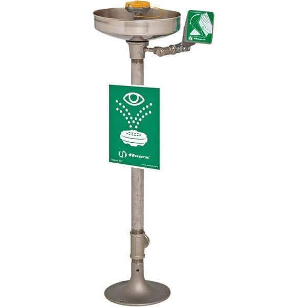 Haws - 15" Wide x 40" High, Pedestal Mount, Stainless Steel Bowl, Eye & Face Wash Station - 11" Inlet, 3.7 GPM Flow Rate - USA Tool & Supply