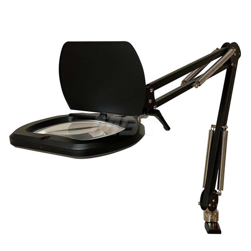 Task Light: LED, 45″ Reach, Swing Arm, Table Edge Clamp, Black 120V, 8 Watts, 1.88x Magnification, 6.75″ Wide, 6.75″ Long