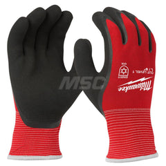 Cut, Puncture & Abrasive-Resistant Gloves: Size S, ANSI Cut A1, ANSI Puncture 0, Latex, Nylon Red, Palm & Fingers Coated, Acrylic, Terry & Thermal Lined, Nylon Back, Smooth Grip, ANSI Abrasion 0