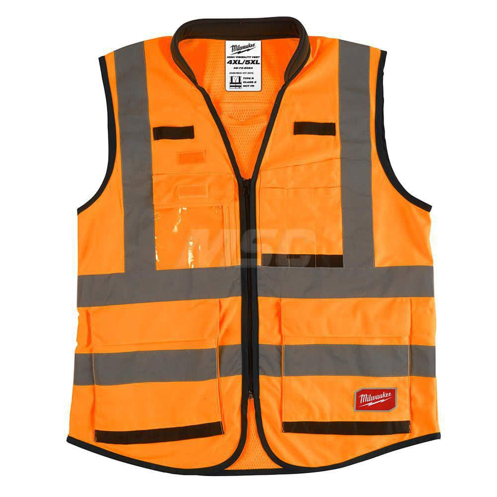 High Visibility Vest: 4X & 5X-Large Orange, Zipper Closure