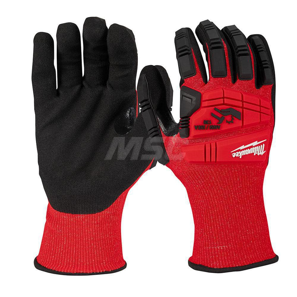 Cut, Puncture & Abrasive-Resistant Gloves: Size 2XL, ANSI Cut A3, ANSI Puncture 0, Nitrile, Nylon Red, Palm & Fingers Coated, Nitrile Lined, Nylon Back, Smooth Grip, ANSI Abrasion 0