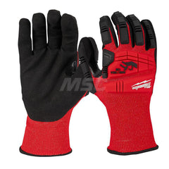 Cut, Puncture & Abrasive-Resistant Gloves: Size 2XL, ANSI Cut A3, ANSI Puncture 0, Nitrile, Nylon Red, Palm & Fingers Coated, Nitrile Lined, Nylon Back, Smooth Grip, ANSI Abrasion 0
