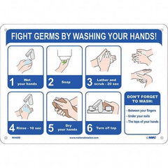 NMC - "Fight Germs By Washing Your Hands!", 14" Wide x 10" High, Rigid Plastic Safety Sign - USA Tool & Supply