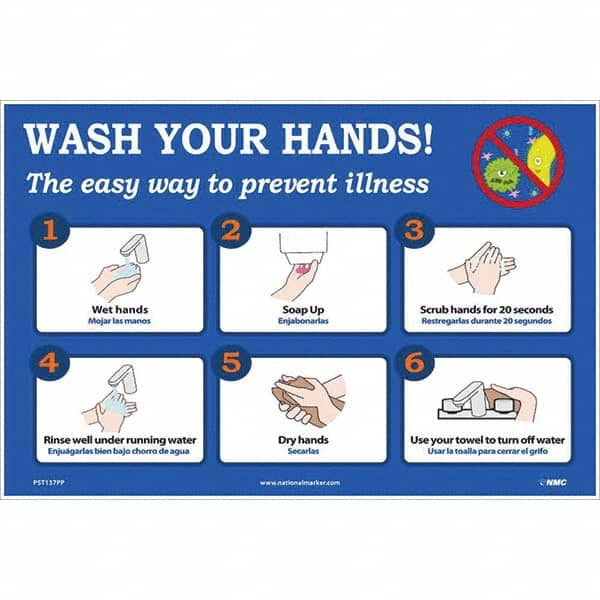 NMC - 1 5-Piece "Wash Your Hands! - The Easy Way to Prevent Illness", 18" Wide x 12" High, Paper Safety Sign - USA Tool & Supply