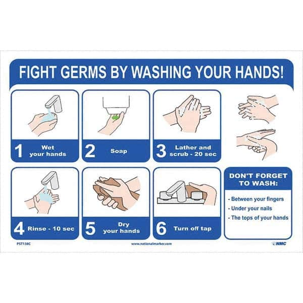 NMC - "Fight Germs By Washing Your Hands!", 18" Wide x 12" High, Vinyl Safety Sign - USA Tool & Supply