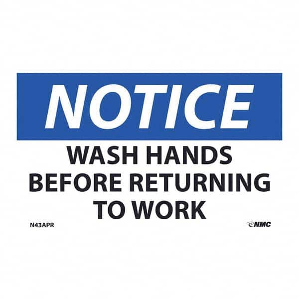 NMC - 1 5-Piece Restroom, Janitorial & Housekeeping Label - Legend: Notice - Wash Hands Before Returning to Work - USA Tool & Supply