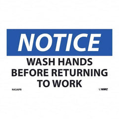 NMC - 1 5-Piece Restroom, Janitorial & Housekeeping Label - Legend: Notice - Wash Hands Before Returning to Work - USA Tool & Supply