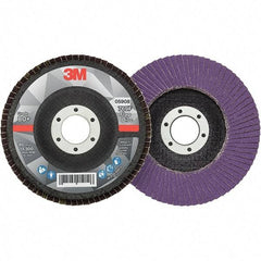 3M - 4-1/2" Disc Diam, 7/8" Center Hole, Type 29 Ceramic Flap Disc - 13,300 Max RPM, Fiberglass Backing, Arbor Attaching System, Coated - USA Tool & Supply