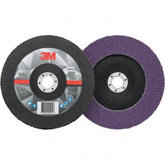 3M - 7" Disc Diam, 7/8" Center Hole, Type 29 Ceramic Flap Disc - 8,600 Max RPM, Fiberglass Backing, Arbor Attaching System, Coated - USA Tool & Supply