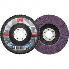 3M - 4-1/2" Disc Diam, 7/8" Center Hole, Type 27 Ceramic Flap Disc - 13,300 Max RPM, Fiberglass Backing, Arbor Attaching System, Coated - USA Tool & Supply