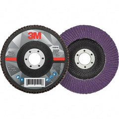 3M - 5" Disc Diam, 7/8" Center Hole, Type 29 Ceramic Flap Disc - 12,000 Max RPM, Fiberglass Backing, Arbor Attaching System, Coated - USA Tool & Supply