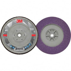 3M - 7" Disc Diam, 5/8-11 Center Hole, Type 29 Ceramic Flap Disc - 8,600 Max RPM, Plastic Backing, Arbor Attaching System, Coated - USA Tool & Supply