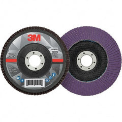3M - 5" Disc Diam, 7/8" Center Hole, Type 29 Ceramic Flap Disc - 12,000 Max RPM, Fiberglass Backing, Arbor Attaching System, Coated - USA Tool & Supply