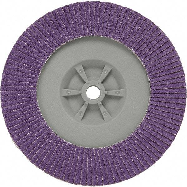 3M - 7" Disc Diam, 5/8-11 Center Hole, Type 29 Ceramic Flap Disc - 8,600 Max RPM, Plastic Backing, Arbor Attaching System, Coated - USA Tool & Supply