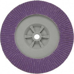3M - 7" Disc Diam, 5/8-11 Center Hole, Type 29 Ceramic Flap Disc - 8,600 Max RPM, Plastic Backing, Arbor Attaching System, Coated - USA Tool & Supply