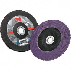 3M - 7" Disc Diam, 7/8" Center Hole, Type 29 Ceramic Flap Disc - 8,600 Max RPM, Fiberglass Backing, Arbor Attaching System, Coated - USA Tool & Supply