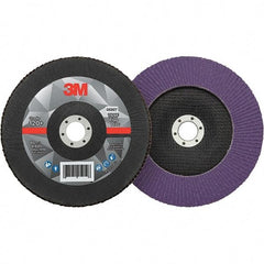 3M - 7" Disc Diam, 7/8" Center Hole, Type 29 Ceramic Flap Disc - 8,600 Max RPM, Fiberglass Backing, Arbor Attaching System, Coated - USA Tool & Supply