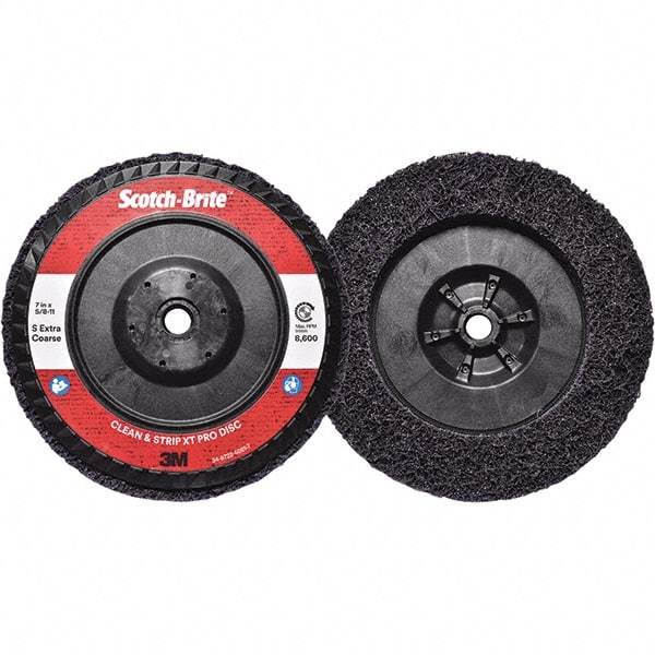 3M - 7" Extra Coarse Grade Silicon Carbide Deburring Disc - 5/8-11 Threaded Center Hole, Quick Change Connection, Purple, 8,600 Max RPM - USA Tool & Supply