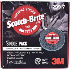 3M - 4" Extra Coarse Grade Aluminum Oxide Deburring Disc - 1/2" Center Hole, Quick Change Connection, Green, 12,000 Max RPM - USA Tool & Supply