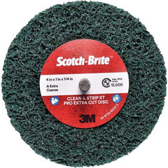 3M - 4" Extra Coarse Grade Aluminum Oxide Deburring Disc - 1/4" Center Hole, Quick Change Connection, Green, 12,000 Max RPM - USA Tool & Supply