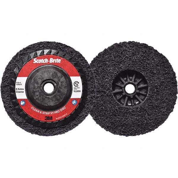 3M - 5" Extra Coarse Grade Silicon Carbide Deburring Disc - 5/8-11 Threaded Center Hole, Quick Change Connection, Purple, 12,000 Max RPM - USA Tool & Supply