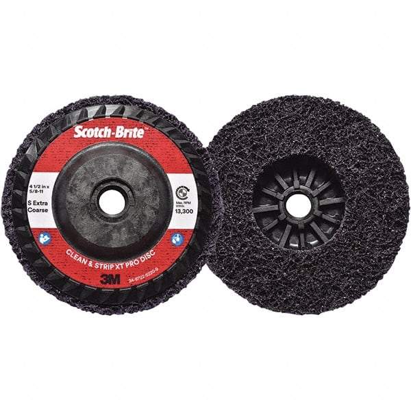 3M - 4-1/2" Extra Coarse Grade Silicon Carbide Deburring Disc - 5/8-11 Threaded Center Hole, Quick Change Connection, Purple, 13,300 Max RPM - USA Tool & Supply