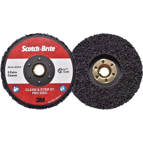 3M - 4-1/2" Extra Coarse Grade Silicon Carbide Deburring Disc - 5/8-11 Threaded Center Hole, Quick Change Connection, Purple, 13,300 Max RPM - USA Tool & Supply