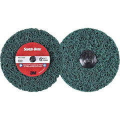3M - 4" Extra Coarse Grade Aluminum Oxide Deburring Disc - 1/2" Center Hole, Quick Change Connection, Green, 12,000 Max RPM - USA Tool & Supply