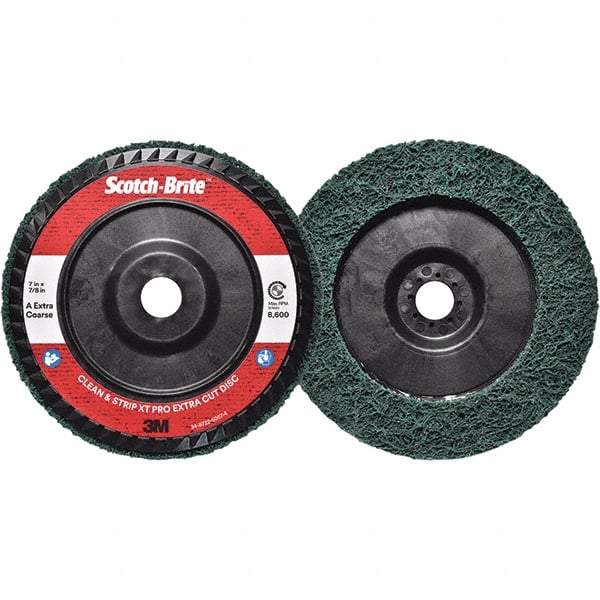 3M - 7" Extra Coarse Grade Aluminum Oxide Deburring Disc - 7/8" Center Hole, Quick Change Connection, Green, 8,600 Max RPM - USA Tool & Supply
