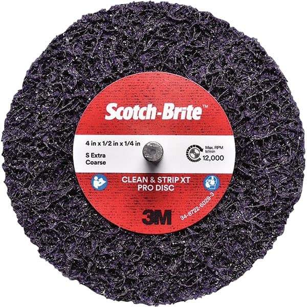3M - 4" Extra Coarse Grade Silicon Carbide Deburring Disc - 1/4" Center Hole, Quick Change Connection, Purple, 12,000 Max RPM - USA Tool & Supply