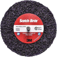3M - 4" Extra Coarse Grade Silicon Carbide Deburring Disc - 1/4" Center Hole, Quick Change Connection, Purple, 12,000 Max RPM - USA Tool & Supply