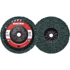 3M - 5" Extra Coarse Grade Aluminum Oxide Deburring Disc - 5/8-11 Threaded Center Hole, Quick Change Connection, Green, 12,000 Max RPM - USA Tool & Supply