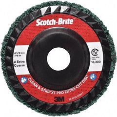 3M - 4-1/2" Extra Coarse Grade Aluminum Oxide Deburring Disc - 7/8" Center Hole, Quick Change Connection, Green, 13,300 Max RPM - USA Tool & Supply