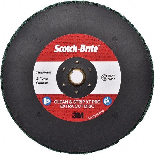 3M - 7" Extra Coarse Grade Aluminum Oxide Deburring Disc - 5/8-11 Threaded Center Hole, Quick Change Connection, Green, 6,000 Max RPM - USA Tool & Supply