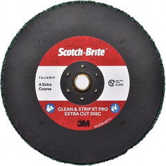 3M - 7" Extra Coarse Grade Aluminum Oxide Deburring Disc - 5/8-11 Threaded Center Hole, Quick Change Connection, Green, 6,000 Max RPM - USA Tool & Supply