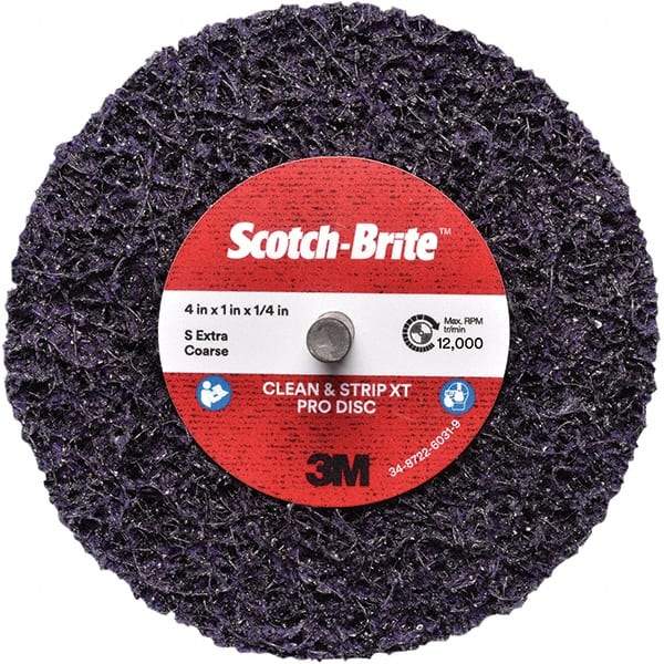 3M - 4" Extra Coarse Grade Silicon Carbide Deburring Disc - 1/4" Center Hole, Quick Change Connection, Purple, 12,000 Max RPM - USA Tool & Supply