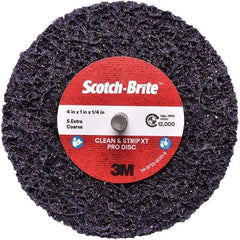 3M - 4" Extra Coarse Grade Silicon Carbide Deburring Disc - 1/4" Center Hole, Quick Change Connection, Purple, 12,000 Max RPM - USA Tool & Supply