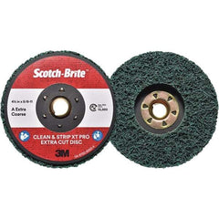 3M - 4-1/2" Extra Coarse Grade Aluminum Oxide Deburring Disc - 5/8-11 Threaded Center Hole, Quick Change Connection, Green, 13,300 Max RPM - USA Tool & Supply