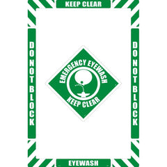 NMC - Adhesive Backed Floor Signs; Message Type: First Aid ; Graphic Type: Head over Eye Wash ; Message or Graphic: Message & Graphic ; Legend: Emergency Eyewash Keep Clear ; Color: Green; White ; Special Color Properties: No Special Properties - Exact Industrial Supply