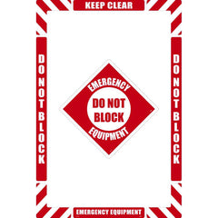 NMC - Adhesive Backed Floor Signs; Message Type: Accident Prevention ; Graphic Type: None ; Message or Graphic: Message Only ; Legend: Emergency Equipment Do Not Block ; Color: Red; White ; Special Color Properties: No Special Properties - Exact Industrial Supply