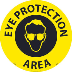 NMC - Adhesive Backed Floor Signs; Message Type: Accident Prevention ; Graphic Type: Head w/Eye Protection ; Message or Graphic: Message & Graphic ; Legend: Eye Protection Area ; Color: Black; Yellow ; Special Color Properties: No Special Properties - Exact Industrial Supply